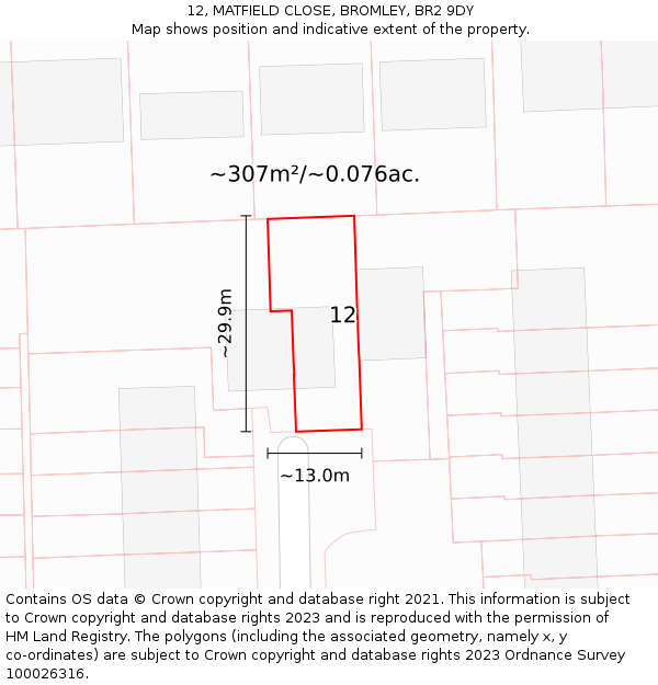 12, MATFIELD CLOSE, BROMLEY, BR2 9DY: Plot and title map