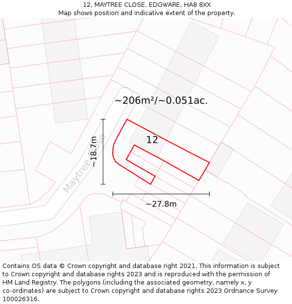 12, MAYTREE CLOSE, EDGWARE, HA8 8XX: Plot and title map