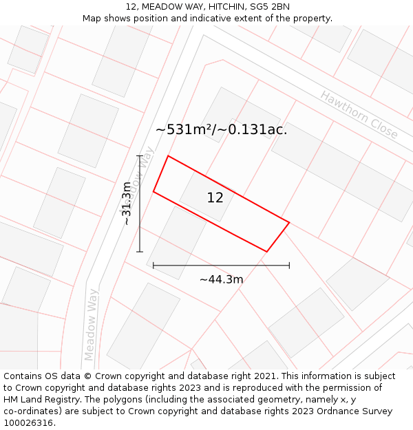 12, MEADOW WAY, HITCHIN, SG5 2BN: Plot and title map