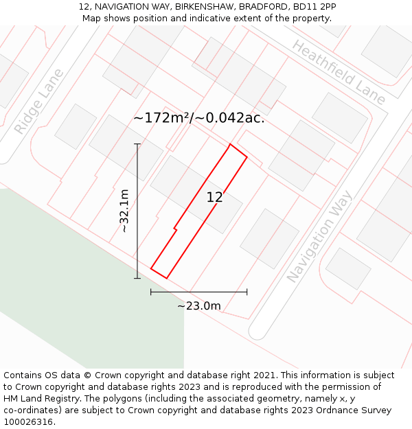 12, NAVIGATION WAY, BIRKENSHAW, BRADFORD, BD11 2PP: Plot and title map