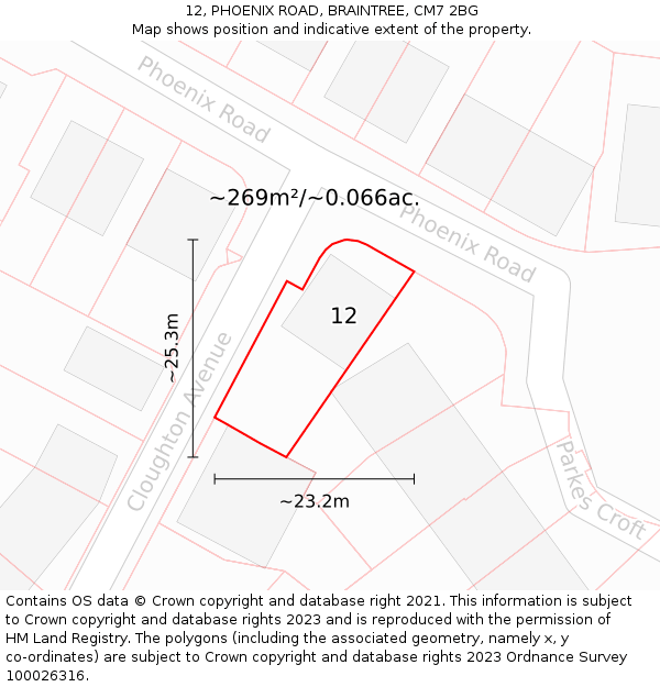 12, PHOENIX ROAD, BRAINTREE, CM7 2BG: Plot and title map