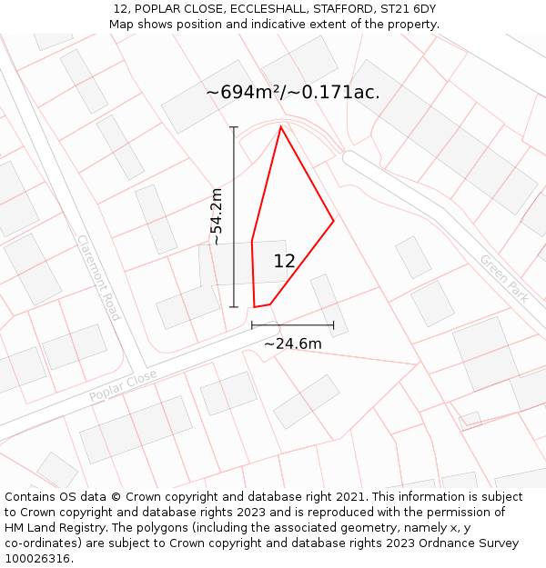 12, POPLAR CLOSE, ECCLESHALL, STAFFORD, ST21 6DY: Plot and title map