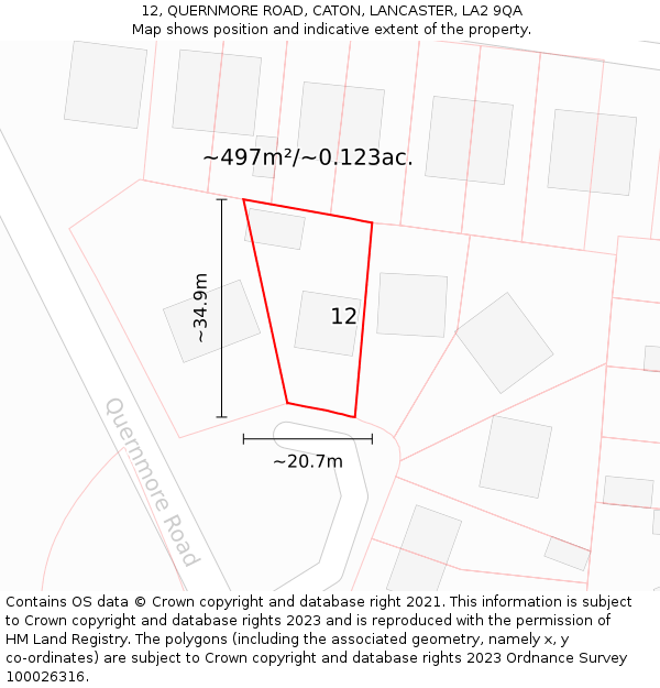 12, QUERNMORE ROAD, CATON, LANCASTER, LA2 9QA: Plot and title map