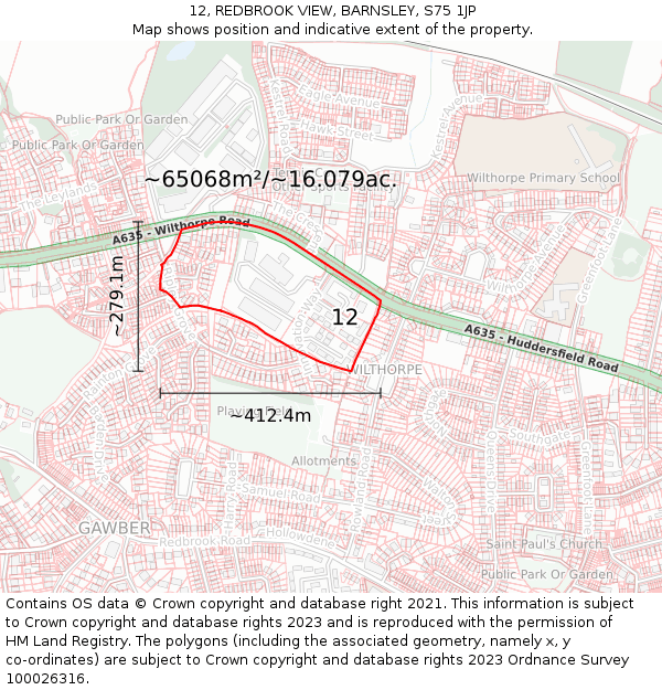 12, REDBROOK VIEW, BARNSLEY, S75 1JP: Plot and title map