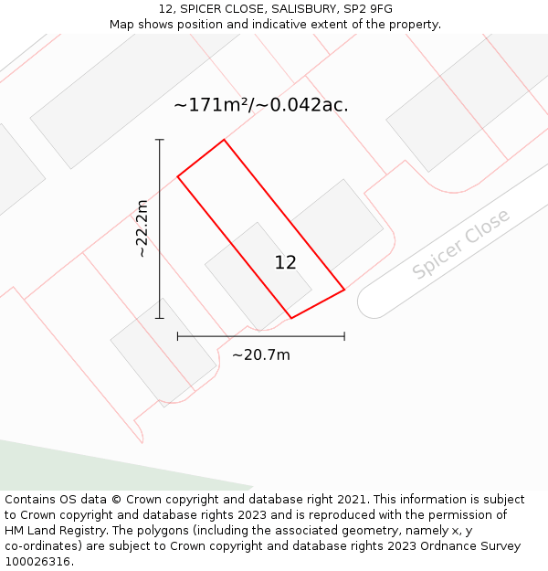 12, SPICER CLOSE, SALISBURY, SP2 9FG: Plot and title map
