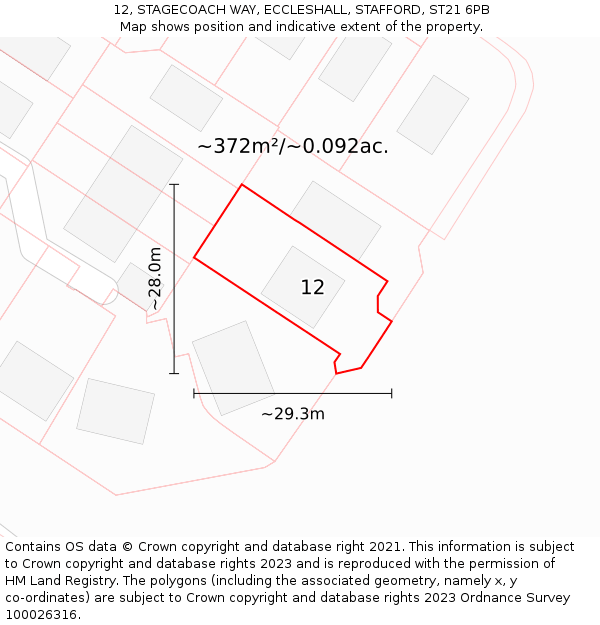 12, STAGECOACH WAY, ECCLESHALL, STAFFORD, ST21 6PB: Plot and title map