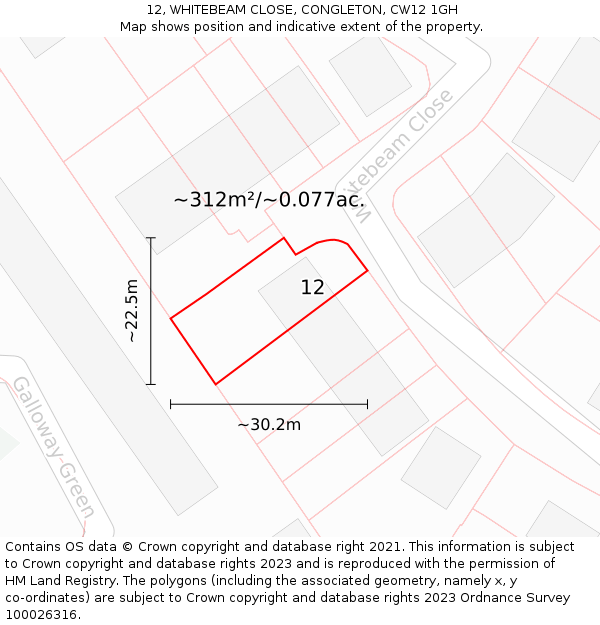 12, WHITEBEAM CLOSE, CONGLETON, CW12 1GH: Plot and title map