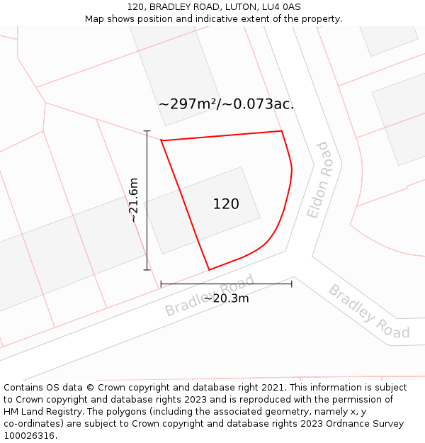 120, BRADLEY ROAD, LUTON, LU4 0AS: Plot and title map