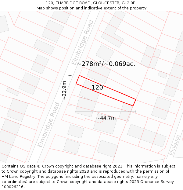 120, ELMBRIDGE ROAD, GLOUCESTER, GL2 0PH: Plot and title map