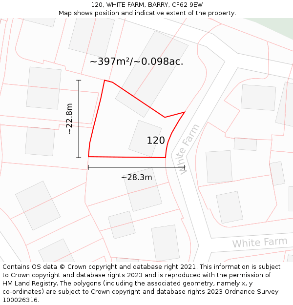 120, WHITE FARM, BARRY, CF62 9EW: Plot and title map