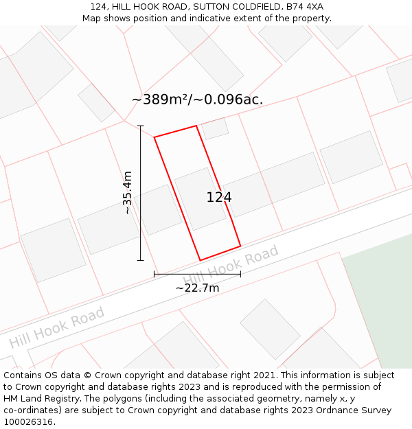 124, HILL HOOK ROAD, SUTTON COLDFIELD, B74 4XA: Plot and title map