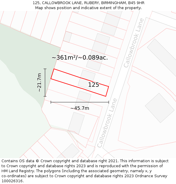 125, CALLOWBROOK LANE, RUBERY, BIRMINGHAM, B45 9HR: Plot and title map