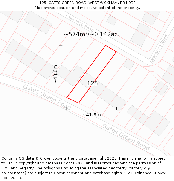 125, GATES GREEN ROAD, WEST WICKHAM, BR4 9DF: Plot and title map