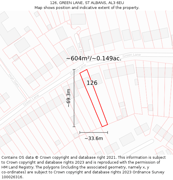 126, GREEN LANE, ST ALBANS, AL3 6EU: Plot and title map