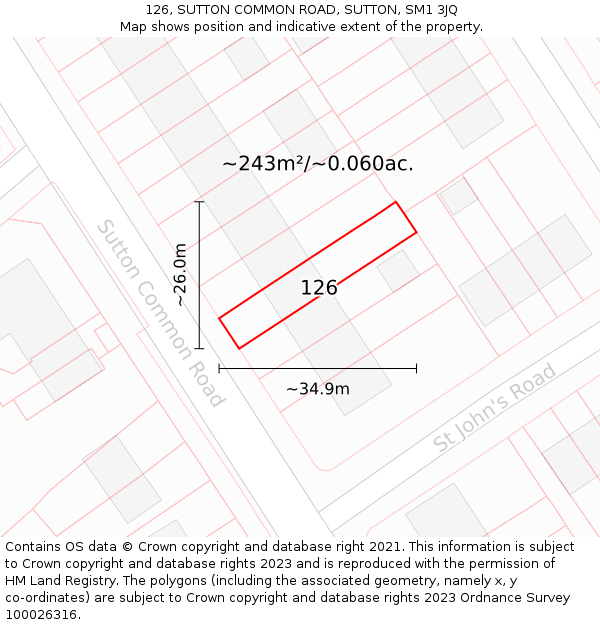 126, SUTTON COMMON ROAD, SUTTON, SM1 3JQ: Plot and title map