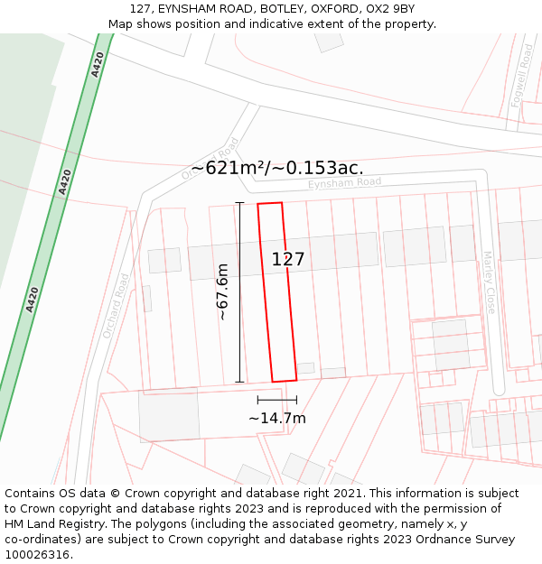 127, EYNSHAM ROAD, BOTLEY, OXFORD, OX2 9BY: Plot and title map