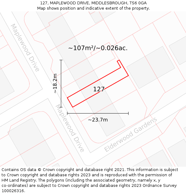 127, MAPLEWOOD DRIVE, MIDDLESBROUGH, TS6 0GA: Plot and title map