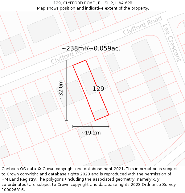 129, CLYFFORD ROAD, RUISLIP, HA4 6PR: Plot and title map