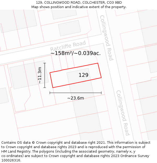 129, COLLINGWOOD ROAD, COLCHESTER, CO3 9BD: Plot and title map
