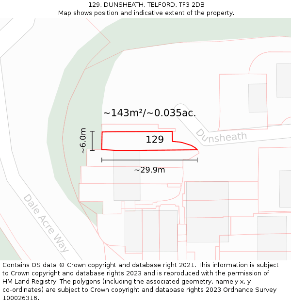 129, DUNSHEATH, TELFORD, TF3 2DB: Plot and title map