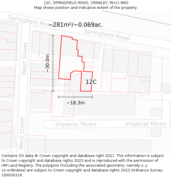 12C, SPRINGFIELD ROAD, CRAWLEY, RH11 8AD: Plot and title map