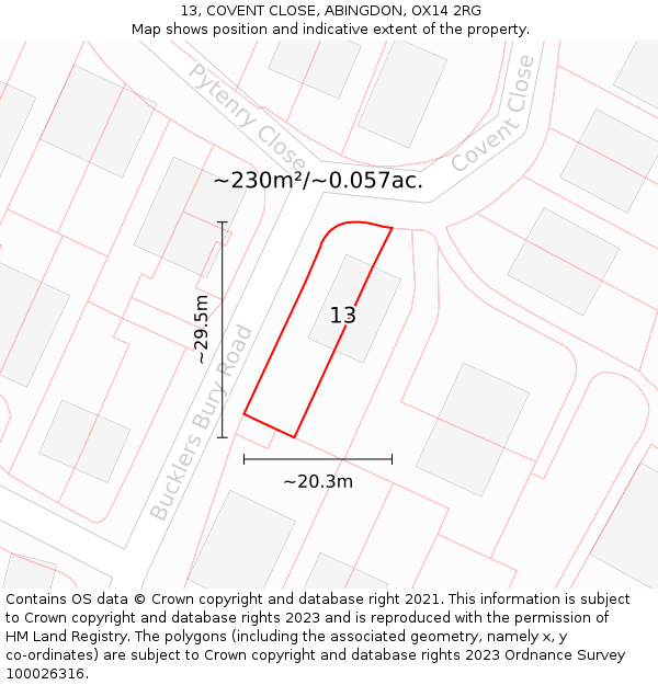 13, COVENT CLOSE, ABINGDON, OX14 2RG: Plot and title map