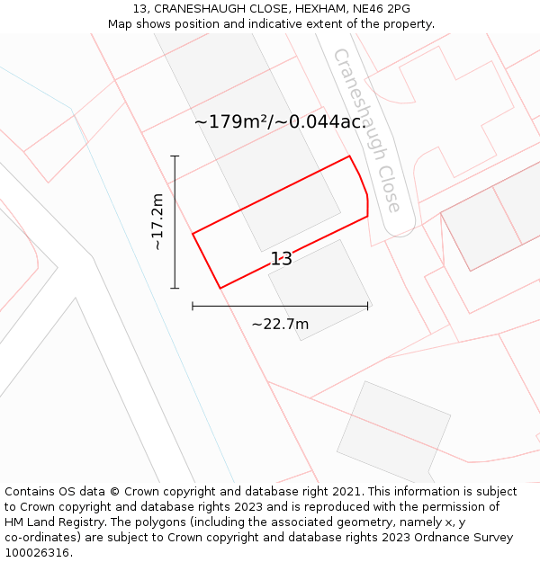 13, CRANESHAUGH CLOSE, HEXHAM, NE46 2PG: Plot and title map