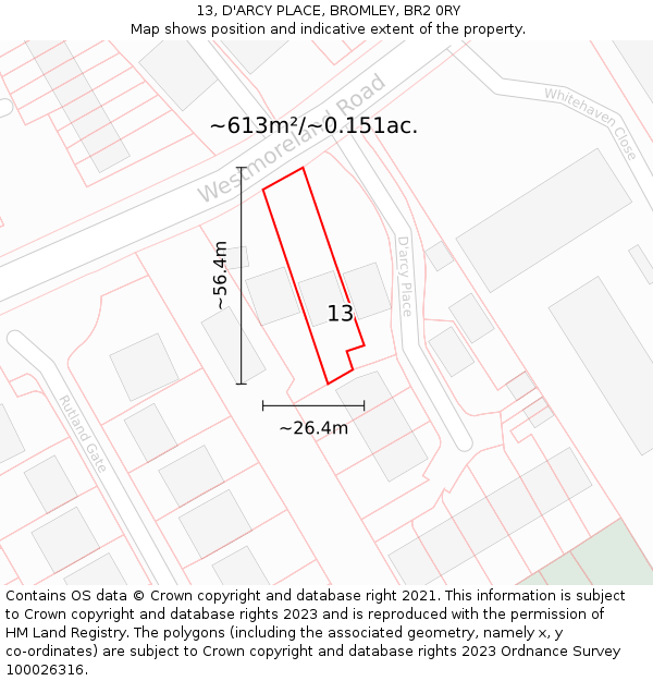 13, D'ARCY PLACE, BROMLEY, BR2 0RY: Plot and title map