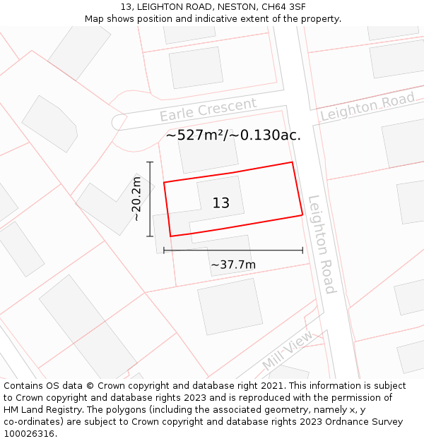 13, LEIGHTON ROAD, NESTON, CH64 3SF: Plot and title map