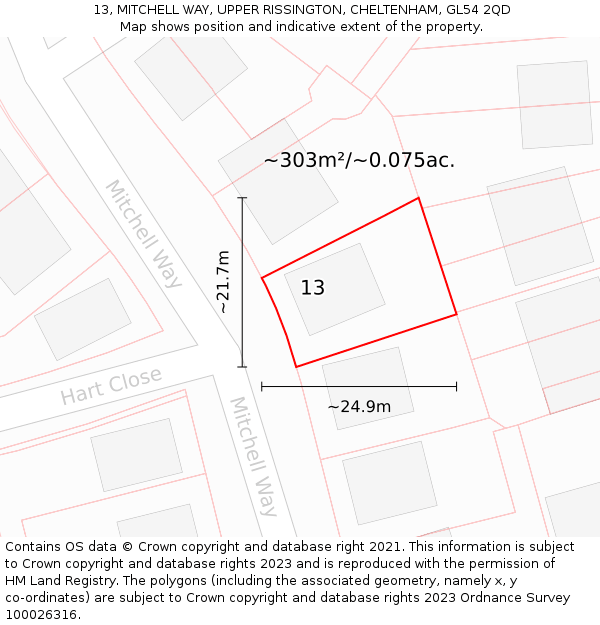 13, MITCHELL WAY, UPPER RISSINGTON, CHELTENHAM, GL54 2QD: Plot and title map