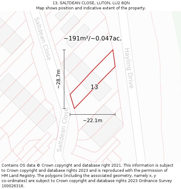 13, SALTDEAN CLOSE, LUTON, LU2 8QN: Plot and title map