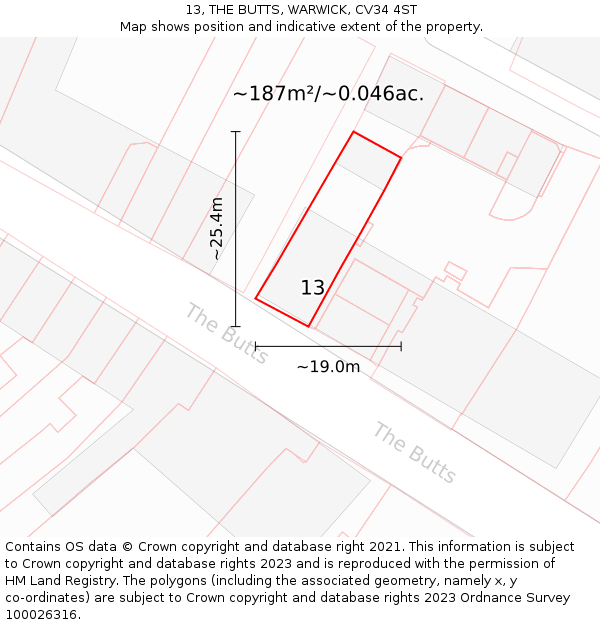 13, THE BUTTS, WARWICK, CV34 4ST: Plot and title map