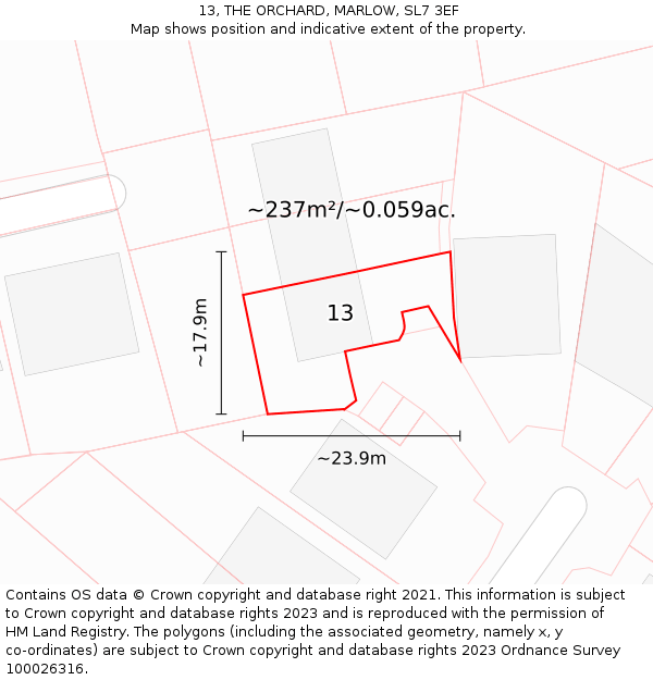 13, THE ORCHARD, MARLOW, SL7 3EF: Plot and title map