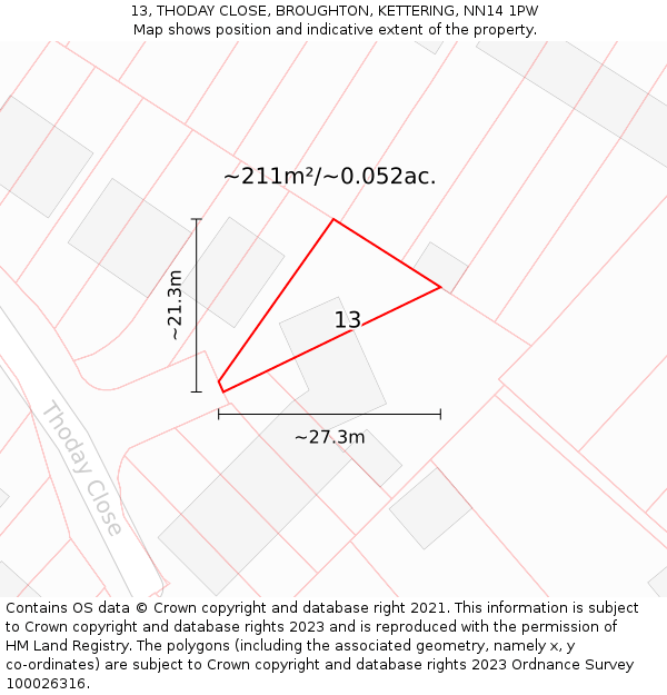 13, THODAY CLOSE, BROUGHTON, KETTERING, NN14 1PW: Plot and title map