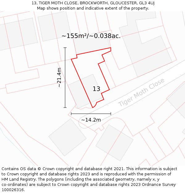 13, TIGER MOTH CLOSE, BROCKWORTH, GLOUCESTER, GL3 4UJ: Plot and title map