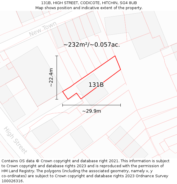 131B, HIGH STREET, CODICOTE, HITCHIN, SG4 8UB: Plot and title map