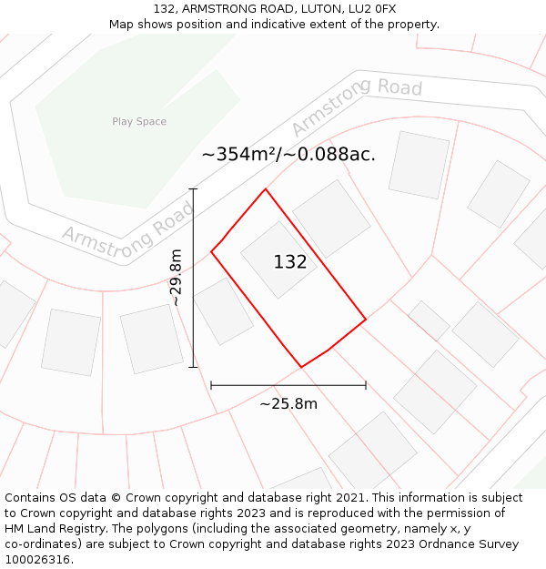 132, ARMSTRONG ROAD, LUTON, LU2 0FX: Plot and title map