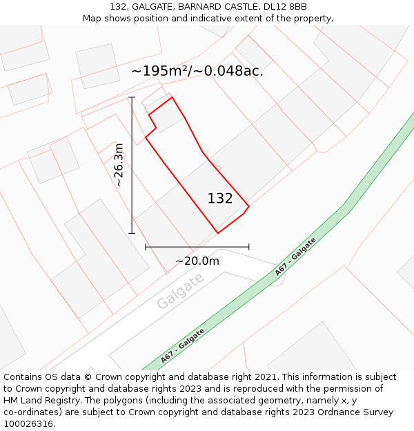 132, GALGATE, BARNARD CASTLE, DL12 8BB: Plot and title map