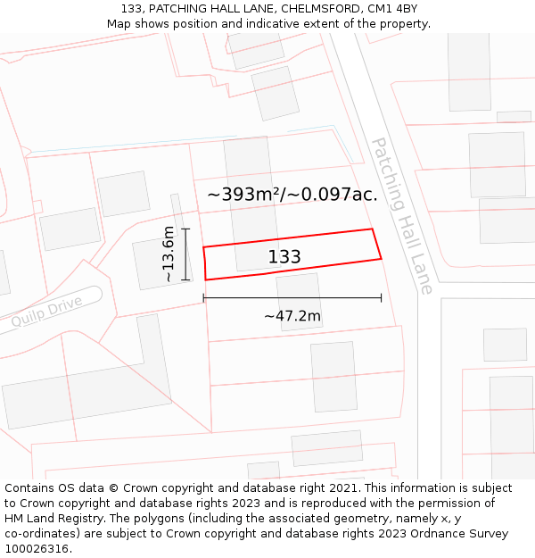 133, PATCHING HALL LANE, CHELMSFORD, CM1 4BY: Plot and title map