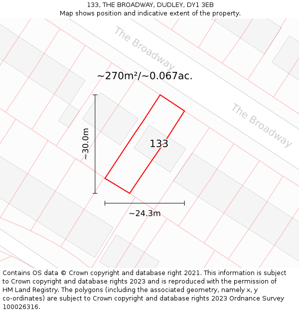 133, THE BROADWAY, DUDLEY, DY1 3EB: Plot and title map