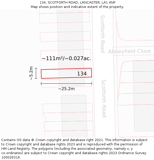 134, SCOTFORTH ROAD, LANCASTER, LA1 4NP: Plot and title map