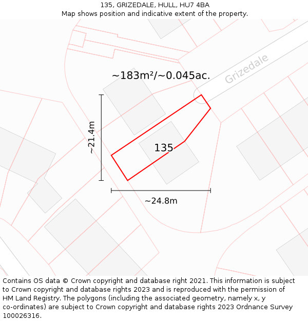135, GRIZEDALE, HULL, HU7 4BA: Plot and title map