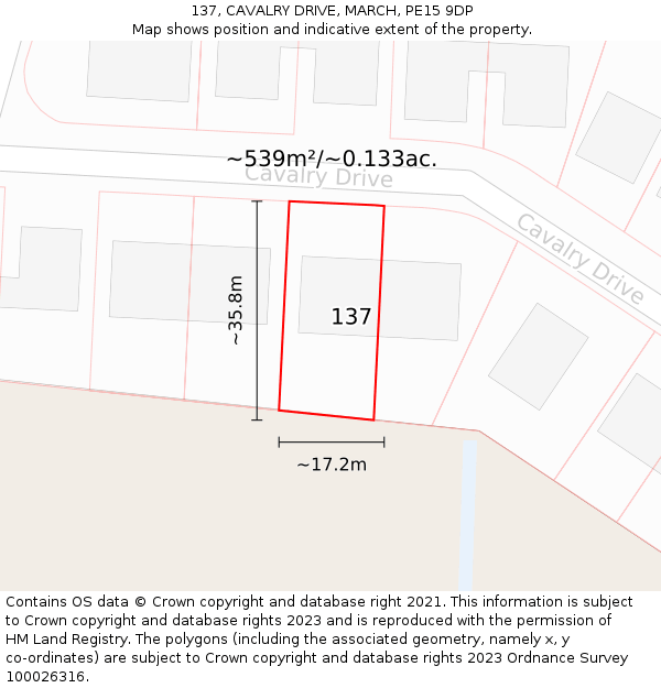 137, CAVALRY DRIVE, MARCH, PE15 9DP: Plot and title map