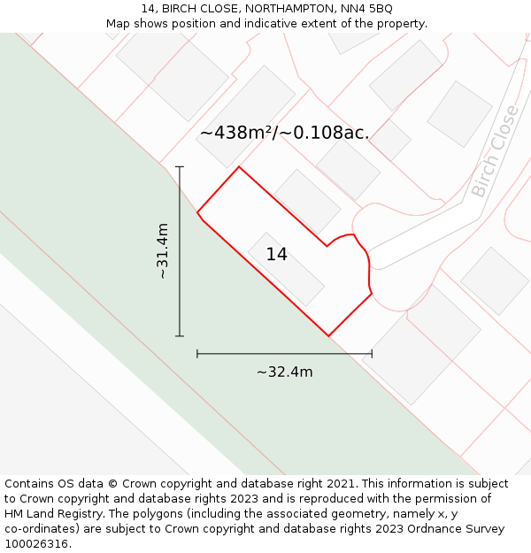 14, BIRCH CLOSE, NORTHAMPTON, NN4 5BQ: Plot and title map