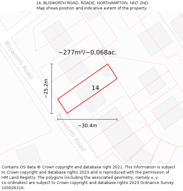 14, BLISWORTH ROAD, ROADE, NORTHAMPTON, NN7 2ND: Plot and title map