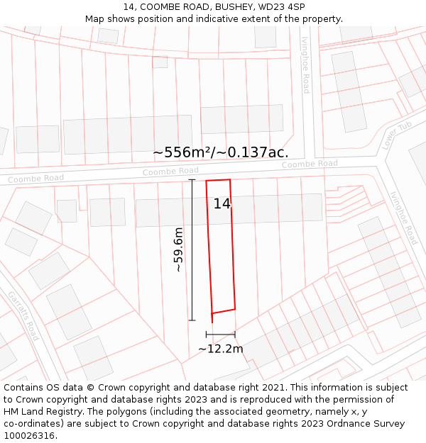 14, COOMBE ROAD, BUSHEY, WD23 4SP: Plot and title map