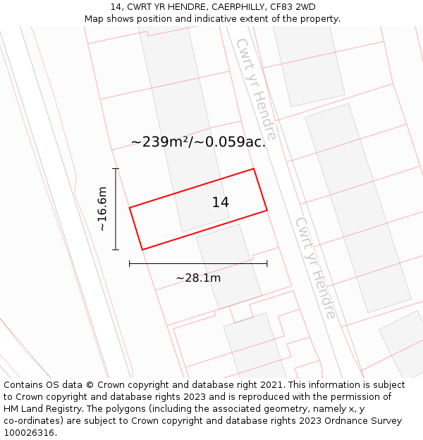14, CWRT YR HENDRE, CAERPHILLY, CF83 2WD: Plot and title map
