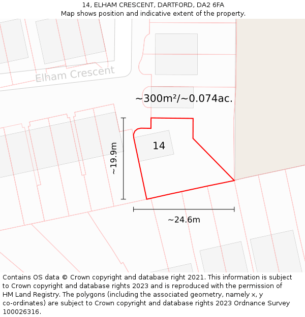 14, ELHAM CRESCENT, DARTFORD, DA2 6FA: Plot and title map