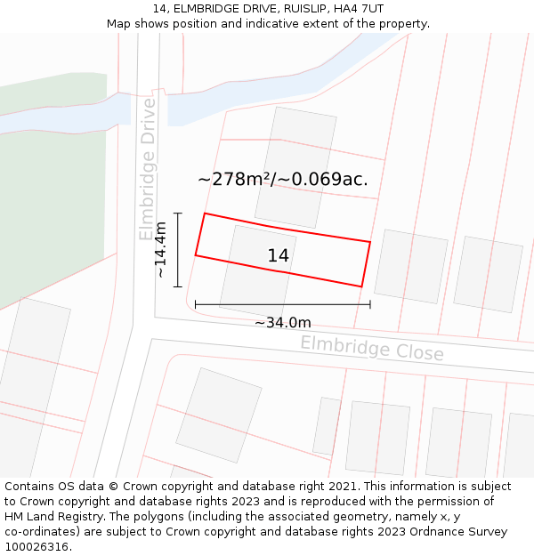 14, ELMBRIDGE DRIVE, RUISLIP, HA4 7UT: Plot and title map