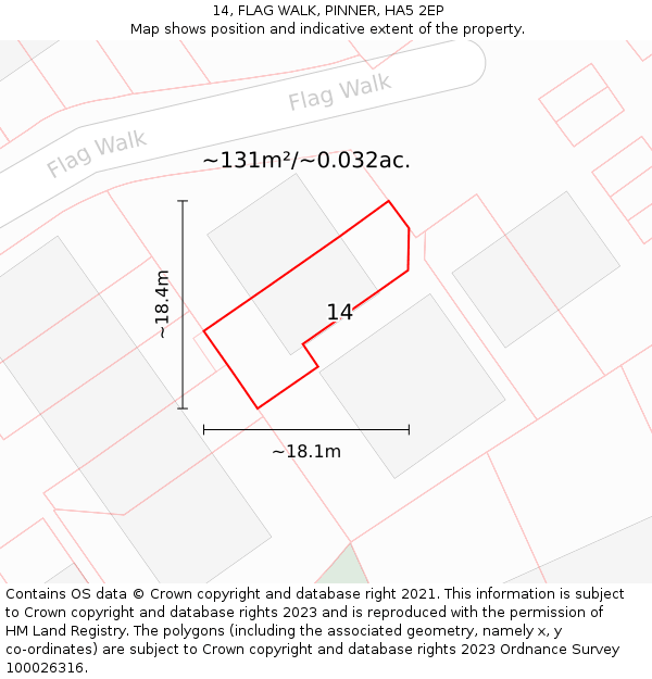 14, FLAG WALK, PINNER, HA5 2EP: Plot and title map